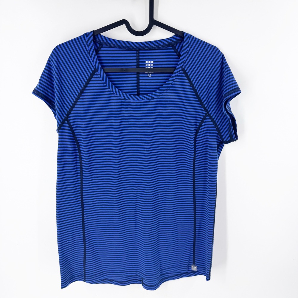 Title Nine Blue Black Stripe Athletic Performance T Shirt Top Womens Size Medium
